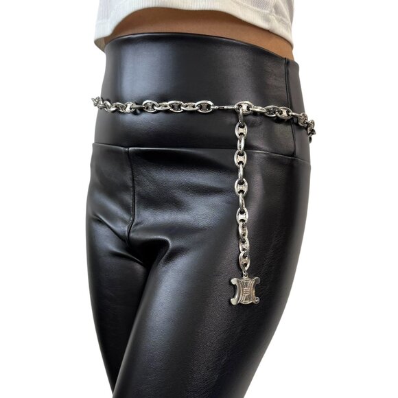 CELINE Vintage Macadam Logo Chain Belt Charm Fashion Accessory Silver [105919] - Picture 1 of 7